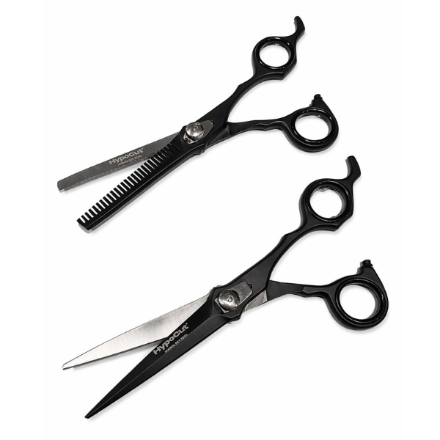 Set de tijeras professional Hypecut Black de 6.5” Filo navaja y esculpidora