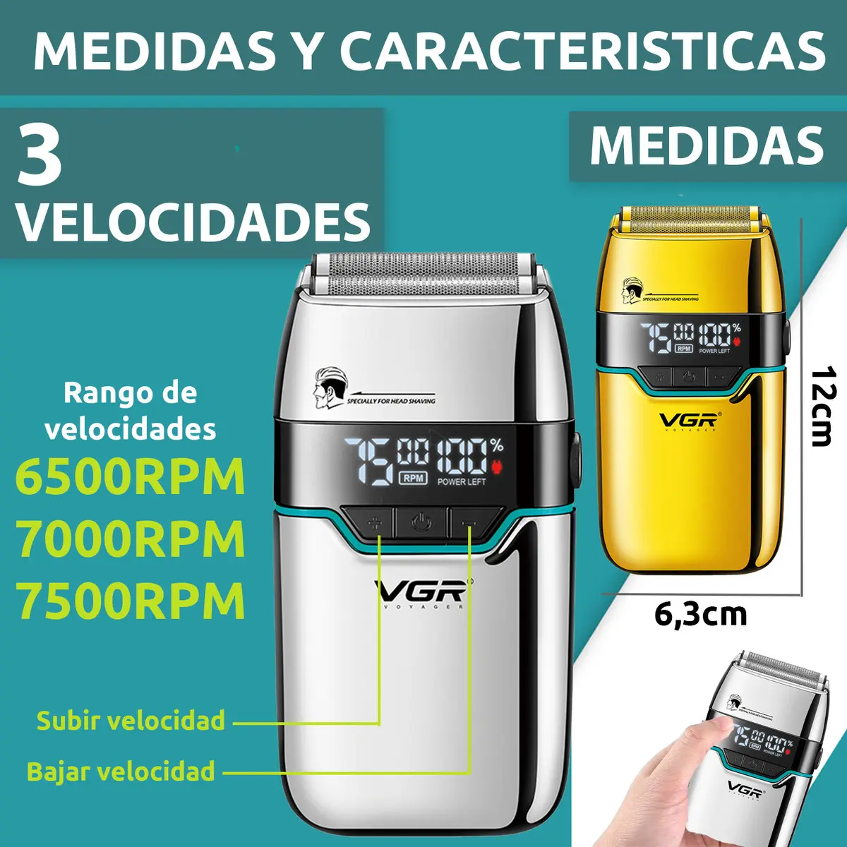 Afeitadora Vgr V-350 Gold de 7500 Rpm