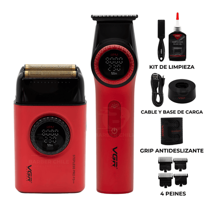 Combo VGR Trimmer V-977+Shaver V-377 Color Rojo