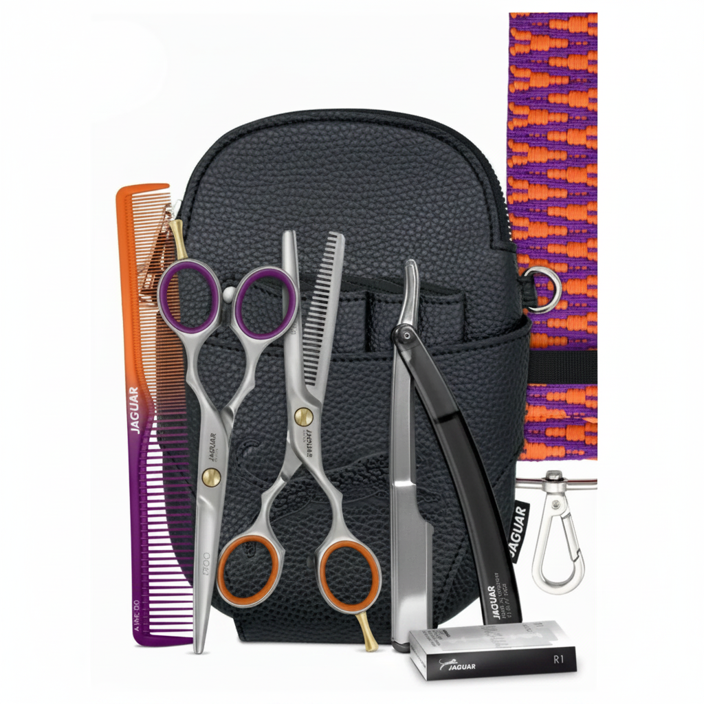 Set Tijera Jaguar Ergo relax Slice Microdeantada 5.5″ + escupidora y accesorios