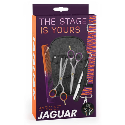 Set Tijera Jaguar Ergo relax Slice Microdeantada 5.5″ + escupidora y accesorios